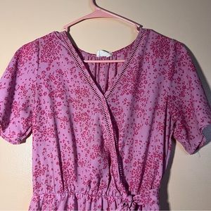 Rose pink wrap dress with flowers